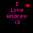Pixelated pink text "I Love Andrew <3" on black background with animated red heart and starburst symbols.
