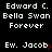 Pixelated text displays 'Edward C. Bella Swan Forever' and 'Ew. Jacob' with red heart symbols on a black background, arranged in repeating