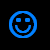 Three blue circular icons with pixelated faces on black background; top-left smiling, top-right neutral, bottom-left frowning.