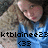 Pixelated image of a person with long brown hair wearing a blue top, with overlaid text reading 'ktblaine23' and '<33' in black block letters.