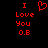 Red pixelated text and heart symbol on black background, with 'I Love You O.B' text and a heart icon.