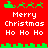 Red background with green pixelated reindeer and sleigh above white text reading "Merry Christmas Ho Ho Ho" in two identical