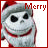 Pixelated character with Santa hat and red scarf, displaying 'Merry' text above and 'Christmas' below in four