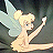 Pixelated static image of a cartoon fairy character with blonde hair, translucent wings, and a light-colored dress in a flying pose against a dark background.