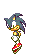 Pixel art character sprites in various poses and color variations with blue electric effects on gray background.