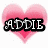 A pink heart-shaped icon with a gradient fill, featuring black and white text reading "ADDIE" on the left side in one view.