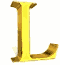 Three vertical of golden L-shaped letters on white backgrounds with gray borders