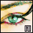 nine pixelated showing a close-up of a person's eye with green irises and black eyeliner, each containing distinct text