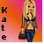 Pixelated image of a woman with long blonde hair wearing a crop top and blue jeans, standing against a gradient background with vertical text reading 'Katte' on the left.