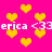 Pixelated yellow hearts float on a bright pink background with repeated white text reading 'erica <33' in two horizontal bands.
