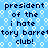 Static image with blue background and white hexagonal pattern displaying repeated text "president of the i hate tory barreitory club!" in dark blue pixelated font.
