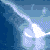 Animated sequence of blue and white swirling wave patterns transitioning from partial to full circular motion with text below reading "Forget the Board Ride the Surfer <3".