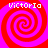 Four identical spiral patterns arranged in a , each with red and pink concentric spirals and white text reading "VICTORIA" at the top