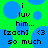 Green background with blue circles, black text reading 'i luv him... [zach] <3 so much' in pixelated font.