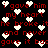 Red text on black background with white heart icons scattered throughout, repeating the phrase "i gave him my heart he broke it and never gave it back" in pixelated font.