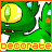 Green cartoon creature with yellow eyes and white fangs, repeated in a pattern with orange borders and pixelated text reading 'decorate' between