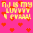 Pixelated pink background with yellow text reading "NJ IS MY LUVVVV 4 EVAAA!" and scattered red heart symbols.