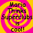Four identical display a pixelated text-based image with a pink and yellow spiral background and black text reading "Maria Thinks Superclubs is cool!"