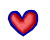 Nine heart-shaped icons arranged in a , each with red fill and blue outline, showing animation variations