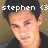 Pixelated image of a person with dark hair and light skin, wearing a dark shirt, with overlaid text reading 'stephen <3' in white block letters.