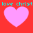 Red background with four pink hearts and cyan text reading 'love christ' repeated twice.