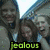 Four distinct pixelated images of people with the word 'jealous' displayed below each, arranged in a