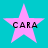 Four pink star-shaped icons with black text "CARA" on a cyan background, arranged in a
