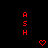 Red pixelated text 'ASH' vertically aligned on black background with red heart symbols in three