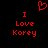 Red pixelated text and heart symbol on black background, with 'I Love Korey' repeated twice.