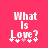 Pixelated text 'What Is Love?' in white on bright pink background with four small plus signs and one heart symbol below the question mark.