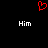 Red pixelated heart symbol above two white 'Him' text labels on black background.
