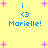 Yellow background with pink plus signs and blue text reading 'i <3 Marielle!' in two identical sections, each containing a small dot change on the right side of the second section's 'i' character.