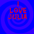 Blue background with four identical red text blocks reading "I LOVE JULIA" arranged in a , each block overlaid on concentric circular patterns