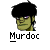 Pixelated character with black hair and green skin, wearing glasses, with text 'Murdoc' below on gray background.