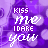 Purple background with repeated 'KISS ME I DARE YOU' text in white and purple, featuring animated heart sequences.