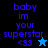 Pixelated text 'baby im your superstar. <33' with a star symbol on black and blue backgrounds, showing color variations.
