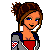 Pixel art contact sheet showing two frames of a cartoon female character in gray and red outfit with Croatian flag patches, standing on blocks next to red text box reading "Adorable".
