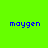 Four identical pixelated text displays arranged in a , each showing 'maygen' on distinct solid backgrounds
