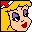 Pixelated cartoon face with blonde hair, purple eyes, red lips, and a yellow background showing two expressions.