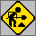 Yellow diamond-shaped warning sign with black silhouette of a person shoveling dirt, displayed in a of identical signs