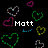 Animated icon with multiple heart outlines in various colors, text labels, and a pink flower on a wooden background.