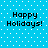 Blue background with white dots and four identical "Happy Holidays!" text blocks in black pixelated font.