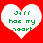 Two white heart shapes on a red background with green text reading "Jeff has my heart" inside each heart.