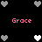 Pixelated black background with pink text and heart symbols in gray and white.