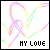 Six of a rainbow-colored heart-shaped line drawing with 'MY LOVE' text below, each frame showing distinct line positions on white background