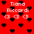 Red background with black pixelated hearts scattered . White text reads "Tiana Riccardi" and three instances of ")3" in a pattern