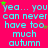 Bright pink background with repeated cyan text reading "yea... you can never have too much autumn" and scattered green star shapes.