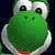 Green cartoon frog with large black eyes, white eyebrows, and a wide open mouth showing red tongue against dark background.