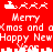 Red background with white pixelated text and reindeer sleighs, displaying 'Merry Xmas and a Happy New Year' in two mirrored sections.