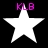 Four white five-pointed stars on black background with pink 'KLB' text above each star, arranged in two of two